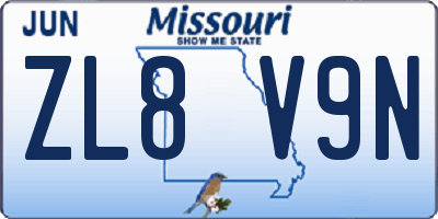 MO license plate ZL8V9N