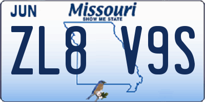 MO license plate ZL8V9S