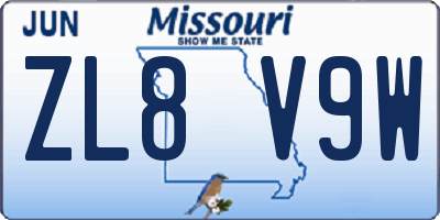 MO license plate ZL8V9W