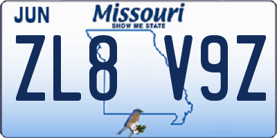 MO license plate ZL8V9Z