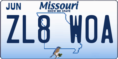 MO license plate ZL8W0A