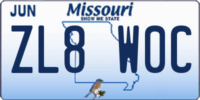 MO license plate ZL8W0C