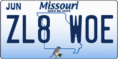 MO license plate ZL8W0E