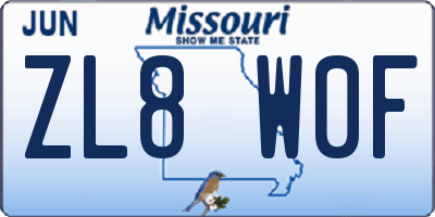MO license plate ZL8W0F