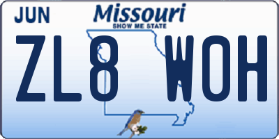 MO license plate ZL8W0H