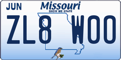 MO license plate ZL8W0O