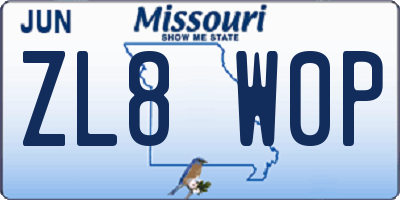 MO license plate ZL8W0P