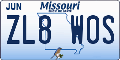 MO license plate ZL8W0S