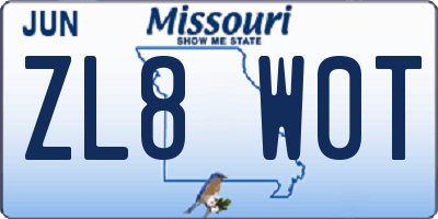 MO license plate ZL8W0T