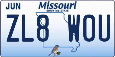 MO license plate ZL8W0U