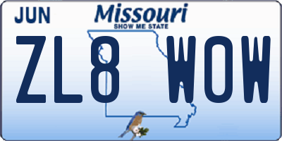 MO license plate ZL8W0W