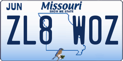MO license plate ZL8W0Z