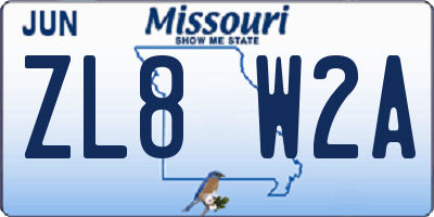 MO license plate ZL8W2A