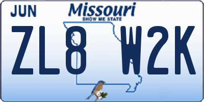 MO license plate ZL8W2K