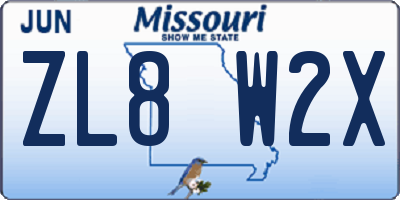 MO license plate ZL8W2X