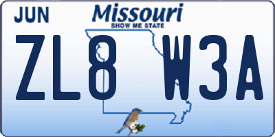MO license plate ZL8W3A