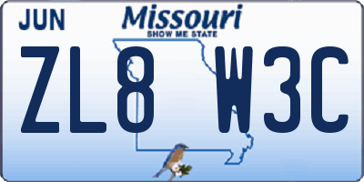 MO license plate ZL8W3C