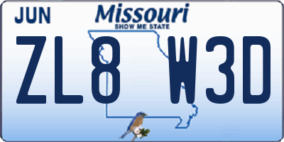 MO license plate ZL8W3D