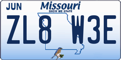 MO license plate ZL8W3E