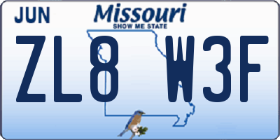 MO license plate ZL8W3F
