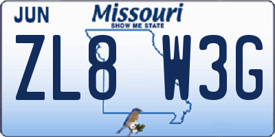 MO license plate ZL8W3G