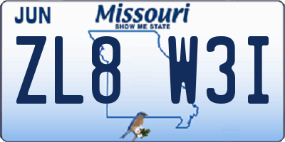 MO license plate ZL8W3I