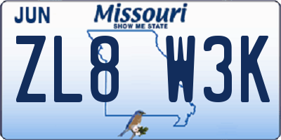 MO license plate ZL8W3K