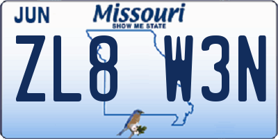 MO license plate ZL8W3N