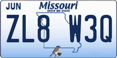 MO license plate ZL8W3Q