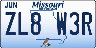 MO license plate ZL8W3R