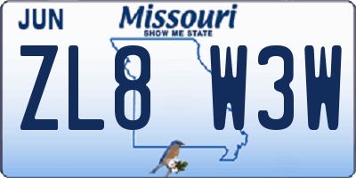 MO license plate ZL8W3W