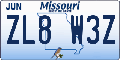 MO license plate ZL8W3Z