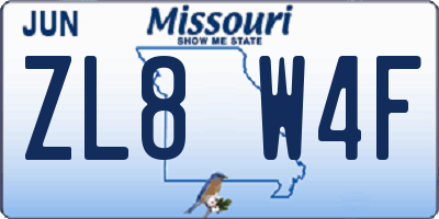 MO license plate ZL8W4F