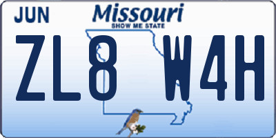 MO license plate ZL8W4H
