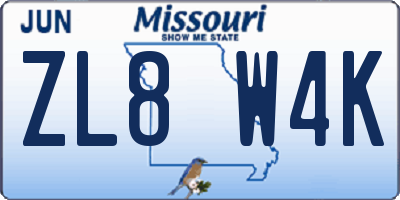 MO license plate ZL8W4K