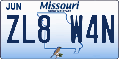 MO license plate ZL8W4N