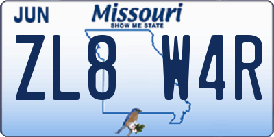 MO license plate ZL8W4R