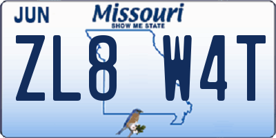 MO license plate ZL8W4T