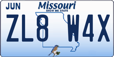 MO license plate ZL8W4X