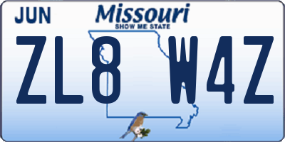 MO license plate ZL8W4Z