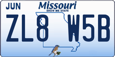 MO license plate ZL8W5B