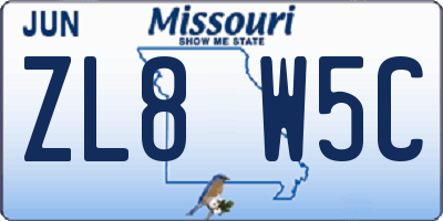 MO license plate ZL8W5C