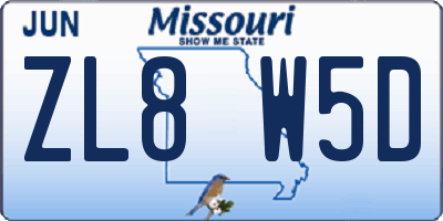 MO license plate ZL8W5D
