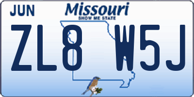 MO license plate ZL8W5J