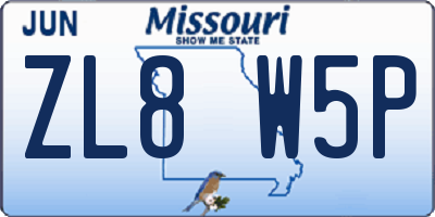 MO license plate ZL8W5P