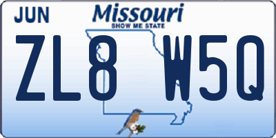 MO license plate ZL8W5Q