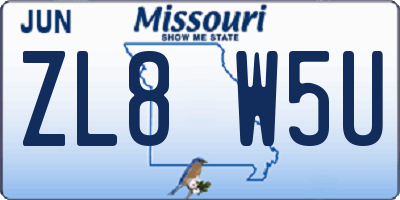MO license plate ZL8W5U