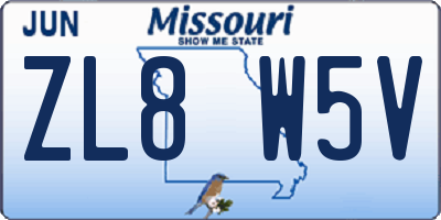 MO license plate ZL8W5V