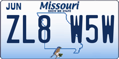 MO license plate ZL8W5W