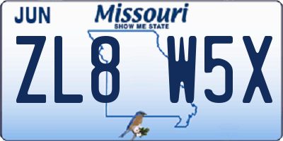 MO license plate ZL8W5X